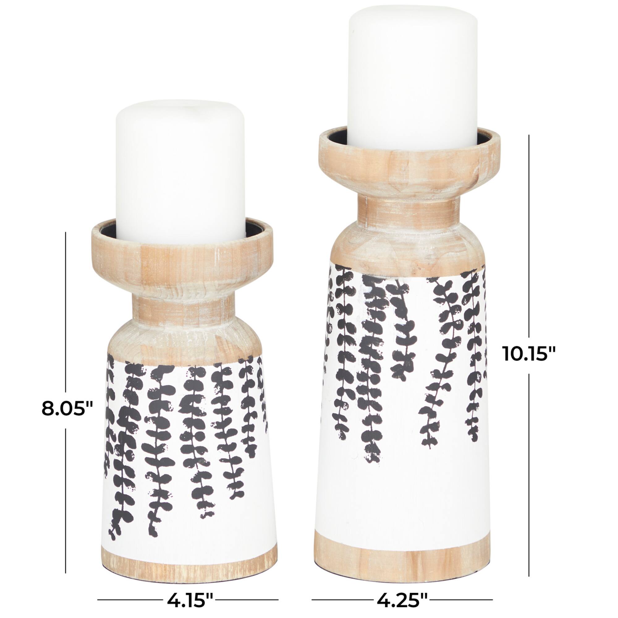 Brown Wood Drooping Vine Pillar Leaf Candle Holder Set